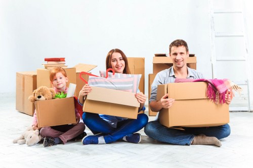 Moving van and packed boxes for removals and storage in Eastbarnet