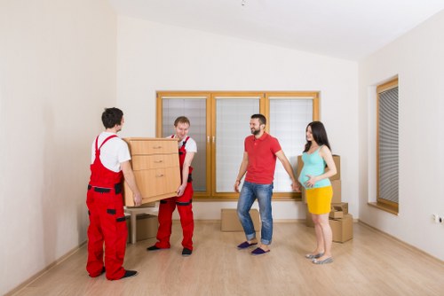 Business relocation services in Eastbarnet with labelled office equipment