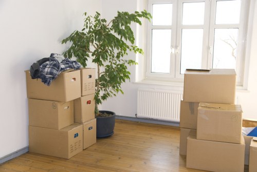 Boxes and household items stored in an East Barnet storage unit